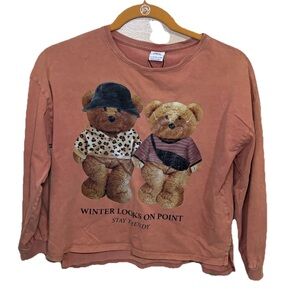 Kids' Bear Print Long Sleeve Shirt - Rust ZARA